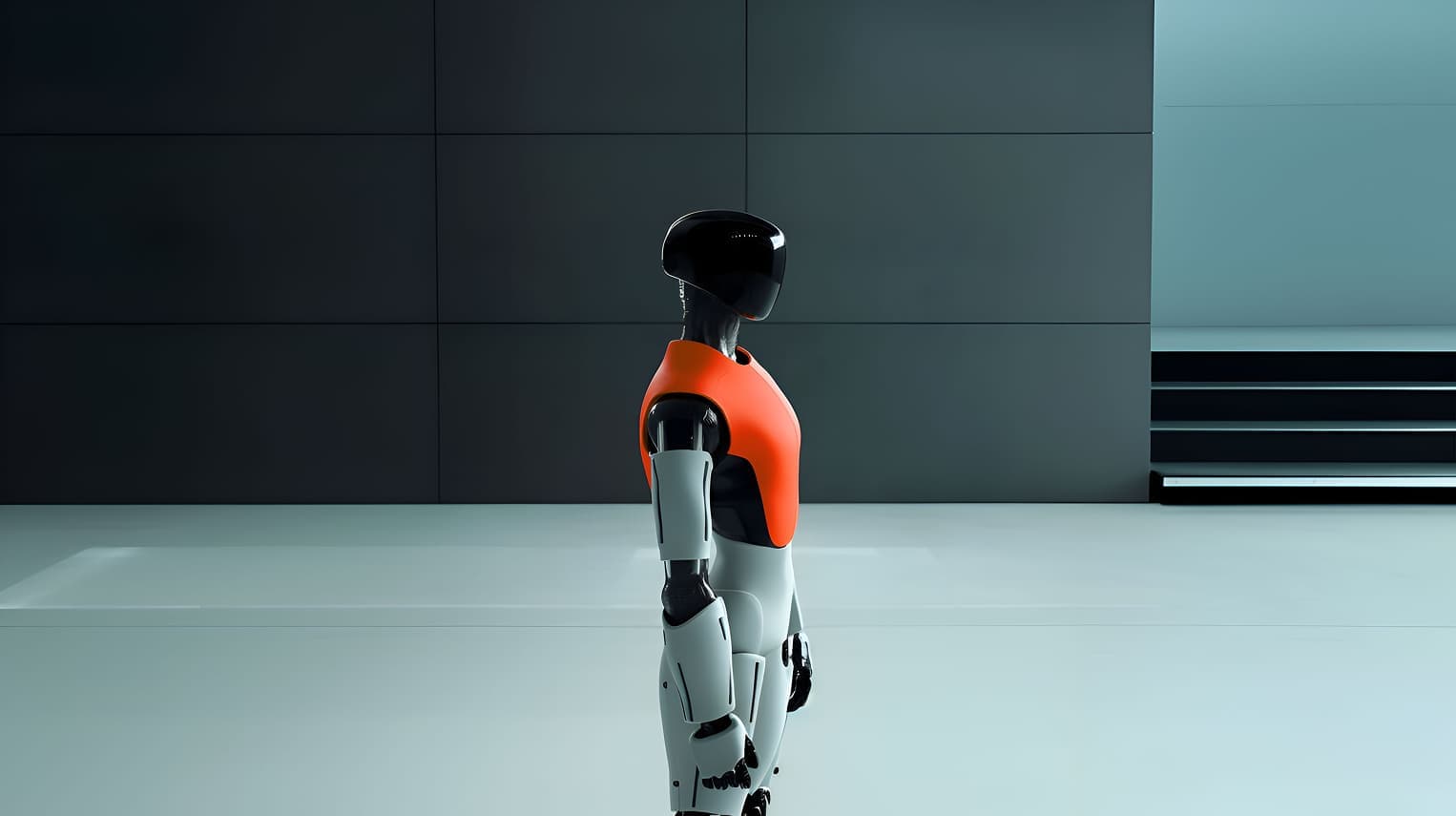 Advanced humanoid robot with orange and white design